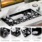 Gaming Mouse Pad, Large Desk Mat, Cute Desk Pad Protector, 4in1 XXL Mousepad + Keyboard Wrist Rest+Mouse Wrist Rest+Coaster Set with Ergonomic Desk Pad for Home Office PC Computer, Black White Flowers
