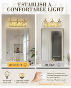 Beionxii Bathroom Vanity Light, 3-Light Brushed Gold Bathroom Light Fixtures, Modern Vanity Lights with Clear Glass Shade, Wall Sconces Lighting Over Mirror Living Room Hallway, BX-VL03BG-3CG