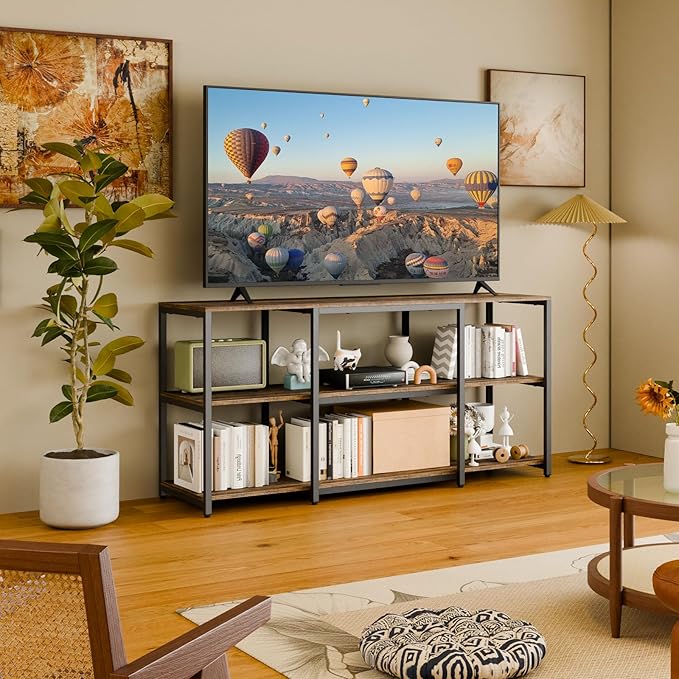 Aquzee 55 inch TV Stand, Entertainment Center for 32" 40" 43" 50" TV, Wood and Metal Television Console Table, Single Shelf Load 200lbs, Rustic Television Stands for Living Room Bedroom Gaming Room