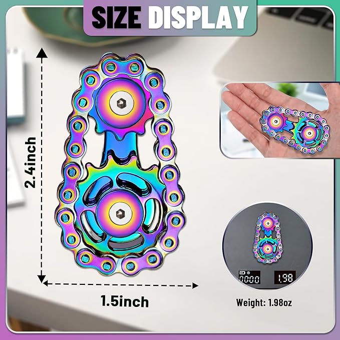 Valentines Day Gifts for Teens Boys Metal Fidget Spinner Toys for Adults Figette Bike Chain Roller Cool Gadgets ADHD Anxiety Stress Relief Items Figet Desk Offices EDC Men - Rainbow+Blue