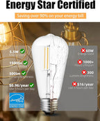Lumiverse Dimmable Edison Bulbs 60 Watt LED, 2700K Soft White, Antique Style ST58 LED Filament Bulbs, E26 Base LED Bulb 5.5W, Clear Glass, Pack of 60