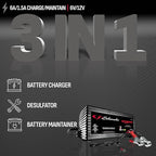 Schumacher Electric 1.5A Car Battery Charger and Maintainer, 3-in-1 Solution, for 6V/12V Power Sport, Automotive, and Marine Batteries, SC1355
