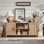 Joaxswe Farmhouse 55" Entertainment Center, Natural Oak Tv Stand with Adjustable Shelves & 2 Door Storage,Wood Media Console Cabinet for TVs Up to 65 inches, Rustic Tv Stands for Living Room,Bedroom