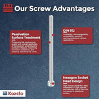Kozelo 10pcs Socket Head Cap Screws - [M6-1 x 110mm] 304 Stainless Steel Allen Socket Drive for Electrical Motor 3D Printing Fan Engine Replacement Use, Silver