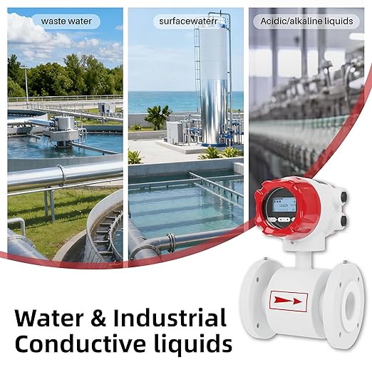 Electromagnetic Flow Meter,High-Precision Industrial Flowmeter Digital Display IP65 Protection 4-20mA Output Pipe Sensor for Wastewater, Sewage, and Seawater（DN40)