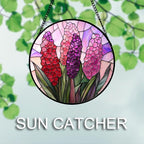 DASTOLL Stained Glass Window Hanging 4 Pcs Set Purple Flower Theme 7.8" - Tulip Suncatcher Door Garden Sun Catcher Decor Birthday Christmas for Plant Lovers Woman Nana Men