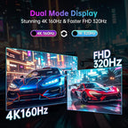 KTC 27 Inch 4K Gaming Monitor, Dual Mode UHD 160Hz & FHD 320Hz, Fast IPS, HDR400, Adaptive Sync, 90W Type-C, HDMI 2.1 & DP 1.4, Height Adjustment PC Monitor, VESA, KVM Support, H27P6