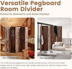 ALeesing 6 Panel Pegboard Room Divider, 5.6Ft Pegboard Display Folding Privacy Screens, Wood Room Divider Peg Board Display Freestanding for Trade Show Craft Show Home Wall Organizer, Brown