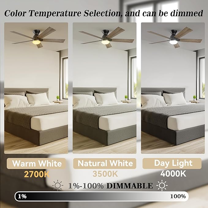 SMAAIR 52 Inch Smart Ceiling Fan with Light and Remote, Flush Mount Modern Ceiling Fan with lights,Compatible with Alexa/Google Assistant/Siri,Timer and Schedule,10 Speed DC Motor, Wooden/Walnut