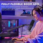 IXTECH Mic Arm Desk Mount, Low Profile 360° Swivel Mic Boom Arm, Adjustable Microphone Arm with Detachable Rise Column and Built-In Cable Management for Streaming and Recording.