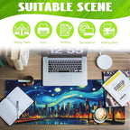 Eflxamz Desk Pad,City Starry Night Desk Mat,Abstract Oil Painting Large Gaming Mouse Pad for Desk,Extended Big Computer Keyboard Mouse Pad with Non-Slip Base and Stitched Edge,31.5"x11.8"