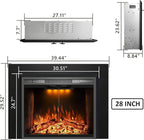 Velaychimny 40" Electric Fireplace Insert with Metal Trim Kit, Adjustable Flame, Fire Crackling Sound, Top Light Colors, Timer, Glass Door & Mesh Screen, Black