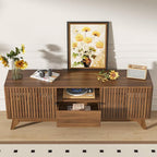 Oubayajia Mid Century Modern TV Stand for Televisions up to 70 Inches, with Sliding Doors and Storage, Curved Edge Television Stands, TV Consoles, Media Consoles for Living Room (Walnut, 63inch)