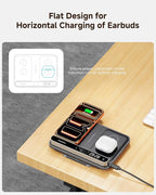 Dual Wireless Charger Stand, SwanScout 504, Foldable Wireless Charging Station Pad for iPhone Air/17/16/15/ Series, Samsung Galaxy S25/S24/S23, Android Phones, AirPods/Galaxy Buds (Black & Tech Grey)