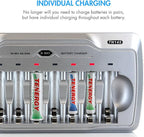 Tenergy TN145 8 Bay Charger and 8 Pack Rechargeable AA Batteries, Independent Charging, UL & CE Certified