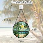 DASTOLL Stained Glass Window Hanging, Green Beach Scenery Suncatcher Diamond Glass Panel Hangings Sun Catchers Decor for Birthday for Women, Men, Wife, Aunt, and Mom 7.8 in