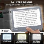 MAGNIPROS Patented 5X [Rechargeable] LED Page Magnifier with Foldable Stand | Eye Caring 3-Color Light Modes & Anti-Glare Lens for Reading Fine Print, Crafting, Low Vision & Seniors
