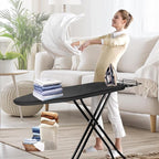 Ironing Board, 43x14 Inch Iron Board with Steam Rest, Heavy Duty Metal Frame Legs Ironing Table with Heat Resistant Cover Mat, Foldable Full Size Hanger Ironing Stand (Black, 52" L x 14" W x 34.6" H)