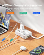 Kakyanill 100W Charging Station, 6 AC Outlets 8 USB Power Strip with 2000J Surge Protector, 5ft Flat Plug Extension Cord, Compact for Desk Home Office Dorm, White