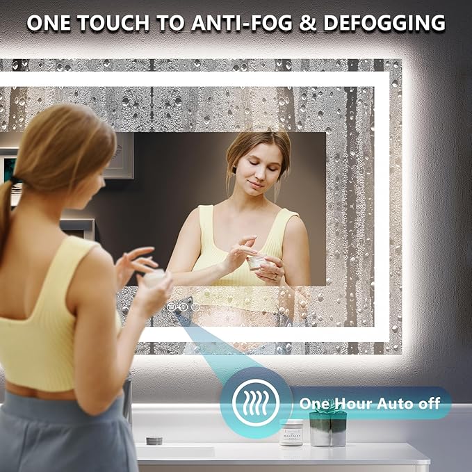 YEELAIT 55x30 Inch LED Bathroom Mirror with Lights Front and Backlit Lighted Vanity Mirror for Bathroom Wall with 3 Colors Dimmable Anti-Fog Memory Shatter-Proof IP54 Waterproof Horizontal/Vertical