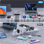 730W USB C Charger Block,10-Ports GaN V Fast Charging Station Hub,QC4.0+3 PD 100W Laptop Charger Wall Power Adapter for MacBook Pro/Air,DELL,iPhone 17/16/15/14,iPad,Galaxy S25,Pixel,Steam Desk-Silver