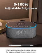 Odokee Wireless Charging Alarm Clock Radio: Qi Certified Fast Wireless Charger for iPhone Samsung - 10W Stereo Bluetooth Speaker - Dimmable Digital Clock with FM Radio for Bedroom Gray