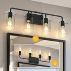 L LOHAS LED 4-Light Bathroom Light Fixtures, 26.37" Black Bathroom Vanity Light with Straight Glass Shades, Modern Vanity Lights for Mirror Living Room Hallway, E26, ETL Listed