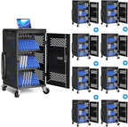 8 Pack | Fully Assembled 30 Bay Multi Device Charging Station for Chromebook,iPad,14'' Laptop,Pre Built Computer Charging Cart with Charger Cable Management,Circuit Breaker,Grounding Protection(Black)