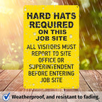 Brimar - 12" x 18" - Hard Hats Required on Job Site Sign - .063″ White Rust-Free Aluminum - High Visibility - Easy Installation