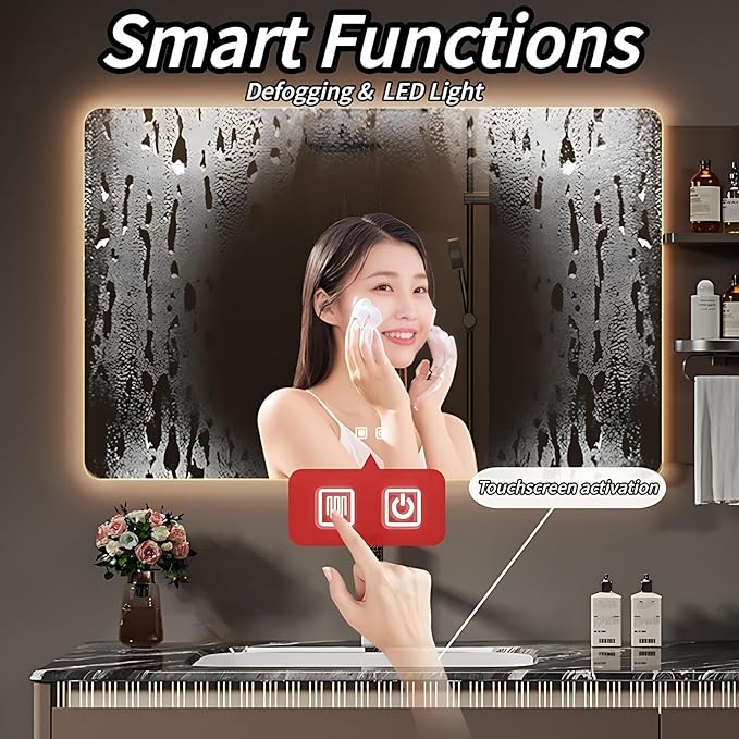 Modern Bathroom Vanity - Spacious Deep Sink | Defogging LED Mirror & Human Body Sensor Light, Open Side Panel, Floating Smart Bathroom Vanities (64IN)