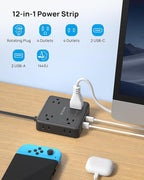 TROND 360° Rotating Flat Plug Power Strip, 5FT Flat Extension Cord with Multiple Outlets 4 USB (2 USB C), Wall Mount Surge Protector 1440 Joules for Home Office Travel Dorm Room Essentials, Black