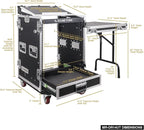 Sound Town 14U PA DJ Pro Audio Rack/Road ATA Case with 2U Drawer, 11U Slant Mixer Top, DJ Work Table, Casters, Pro Tour Grade (MR-DR14UT)