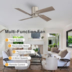WINGBO 48 Inch Flush Mount Ceiling Fan without Light - 4 Plywood Blades, 6-Speed Reversible DC Motor, Noiseless Low Profile Ceiling Fan No Light for Bedroom Living Room, Nickel and Silver/Gray