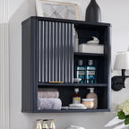 RedLemon Bathroom Wall Cabinet w/Fluted Sliding Door, Modern Medicine Cabinet w/Faux Marble Top & Adjustable Shelf, Curved Profile Wall Mounted Storage Organizer, Dark Grey