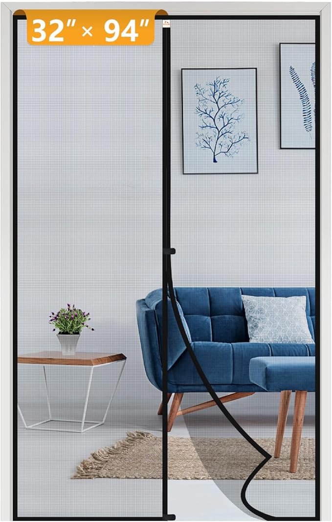 yotache Magnetic Screen Door Fits Door Size 32 x 94, Screen Size 34" x 95" Reinforced Fiberglass Net Curtain Easy Installation for Walk Through Door Black