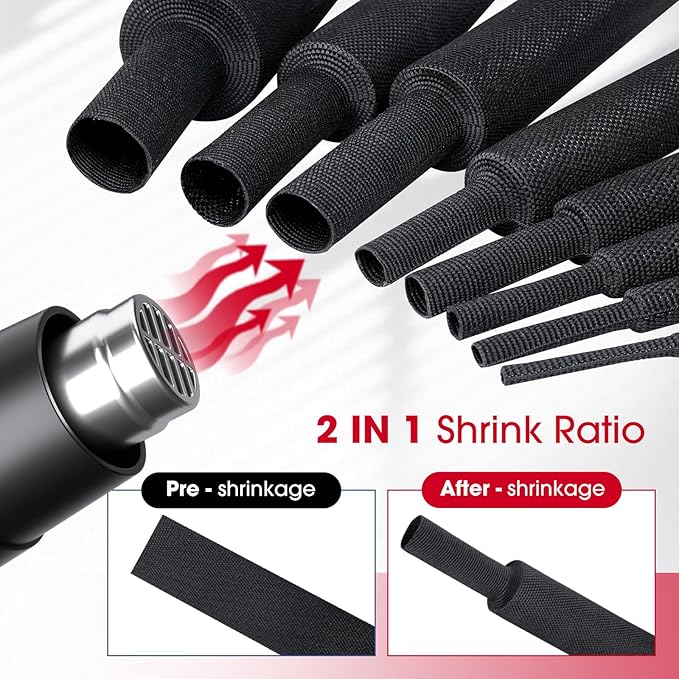 Sonoreboom 2 in 1 Heat Shrink Braided Sleeving Fabric Tubing-Ideal fit Irregular Shape Hose/Cable/Wire (1/2"(12mm), 60FT)