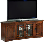 Leick Home 82360 Solid Wood Mission Oak Four Door TV Stand For 65" TVs Universal TV Console Living Room Storage Shelves Entertainment Center, Mission Oak