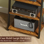 4-Tier AV Media Stand with Power Strips, Heavy Duty Stereo Cabinet Stand with LED Lights, Wooden Record Player Stand with 2 Hooks, Audio Stand Furniture Perfect for DVD Player/Game Console/TV Box/Xbox