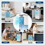Portable Evaporative Air Cooler, 1.84Gal Touch Screen Cooler Fan with Remote Control, 3 Speeds 3 Modes LED Display, Ice Packs & Rolling Casters Included, Quiet 3-in-1 Cooling for Bedroom Home Office