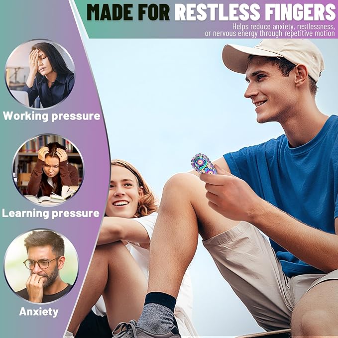 Valentines Day Gifts for Teens Boys Metal Fidget Spinner Toys for Adults Figette Bike Chain Roller Cool Gadgets ADHD Anxiety Stress Relief Items Figet Desk Offices EDC Men - Rainbow+Silver