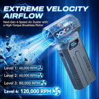 Veloz Compressed Air Duster-4 Gear Adjustable Super Power Portable Electric Air Duster with LED Light, Rechargeable Cordless Air Blower for PC, Keyboard, Outdoor, House and Car