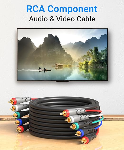 BlueRigger Component Video Cable with Audio (20FT, RCA- 5 Cable, Supports 1080i) - Compatible with DVD Players, VCR, Camcorder, Projector