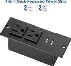 Jgstkcity Conference Recessed Power Strip Socket 9.8Ft Cord,Furniture Flush Mount Charging Station,Desktop Power Grommet Power Strip with 2 Outlets,2 USB Ports,Desk Outlet for Side Table or End Table