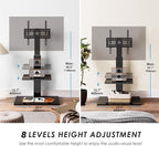 FITUEYES Floor TV Stand with Mount for 32-55 65 Inch TV, Height Adjustable TV Floor Stand with Metal Shelf up to 110 lbs, Swivel Tall TV Stand with Study Iron Base for Living Room, Bedroom