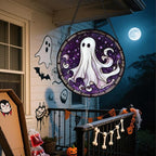 DASTOLL Stained Glass Window Hanging - Halloween Decorations White Ghost Purple Stars Suncatcher for Doors Garden Spooky Funny Sun Catchers Gothic Decor Horror Gifts for Women Men Friend 15 in