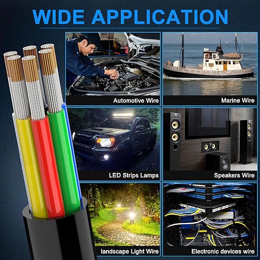 NAOEVO 16 Gauge Wire 6 Conductor Electrical Wire, 16 AWG Stranded PVC Cord, 12V Low Voltage/Tinned Copper/Flexible Cable for Automotive Wiring, Lamp Cord, Marine Cable (50FT)