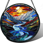 AMDERVEN Stained Glass Window Hanging, Canyon Mountains Sunset View Sun Catcher for Window Home Decor Landscape Suncatcher Mother's Day Birthday Gifts for Women Men Mom and Nana 9.8 in