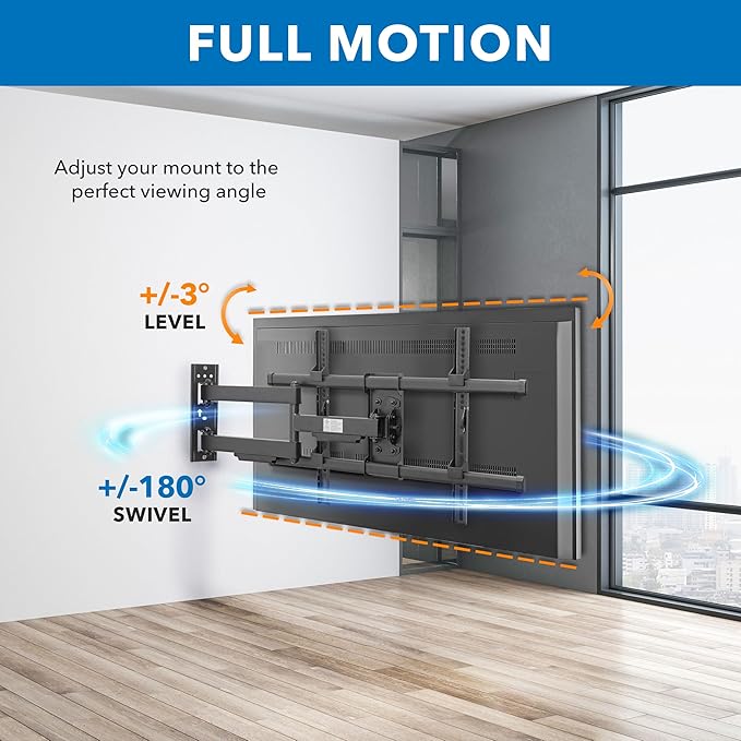 Mount-It! UL Certified Heavy Duty Full Motion TV Wall Mount for Most 37-80 Inch Flat Screen TVs, Wall Mount Bracket Max VESA 600x400, Holds up to 110lb, Full Motion TV Mount 55 inch, 65 inch, 80 inch
