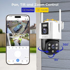 xmartO [Dual-CAM 180+° FOV] 6MP 2-in-1 WiFi 6 Home Security Camera with AI Tracking, Pan Tilt Zoom, 5G Dual Band, Bluetooth Easy Setup (Standalone & Groupable CAM)