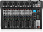 12 Channel Professional Audio Mixer with 48V Phantom Power, USB Audio Interface, Bluetooth & MP3 Player, Sound Board for Podcast, Home Studio, Live Streaming & Recording